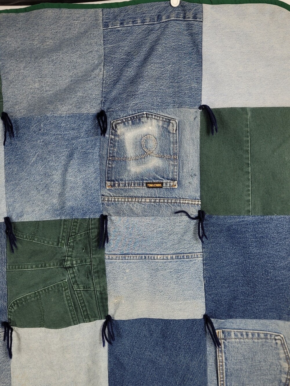 Homemade Denim Patchwork Fleec Back Baby Blanket 42.5 By 42.5 - Picture 11 of 13